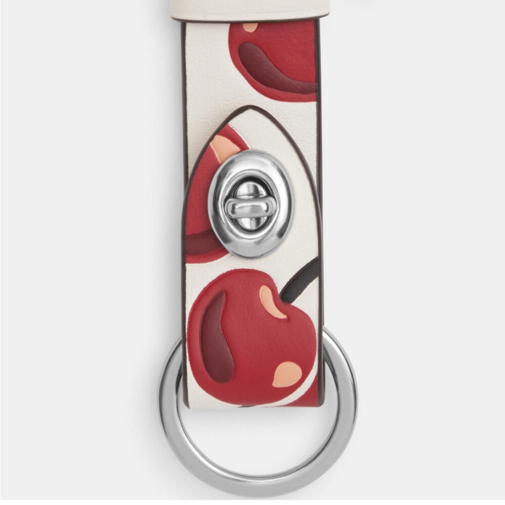 Coach Cherry Print Keychain with Silver Accents